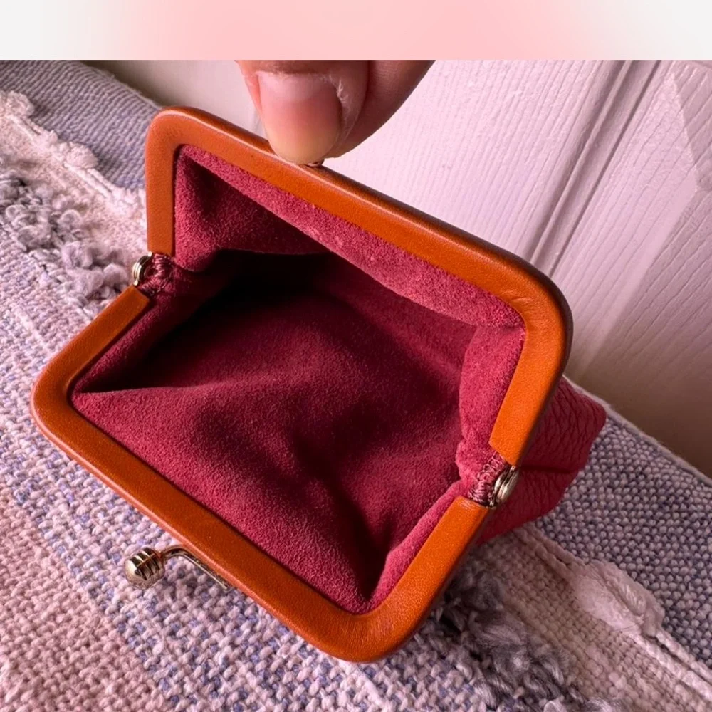 Dooney & Bourke Red Pebbled Leather Clutch with Brown Trim - Picture 6 of 7